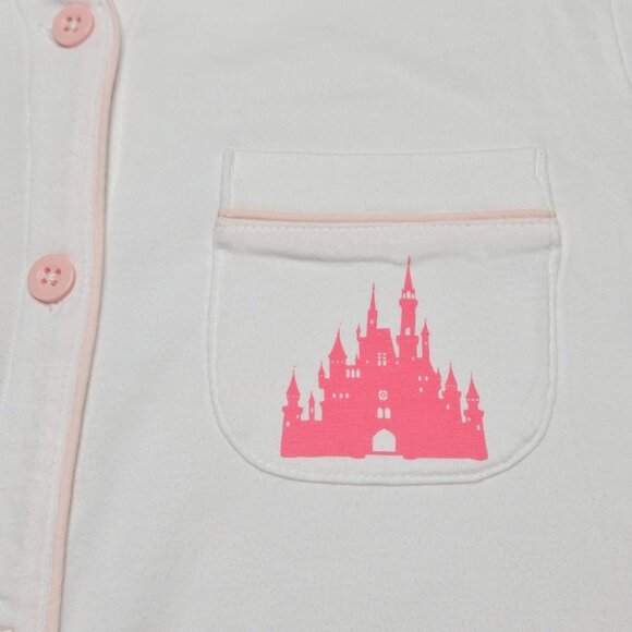 Disney Parks Pajama Top Womens Small White Pink Castle Stretch Sleepwear Shirt - Picture 8 of 13